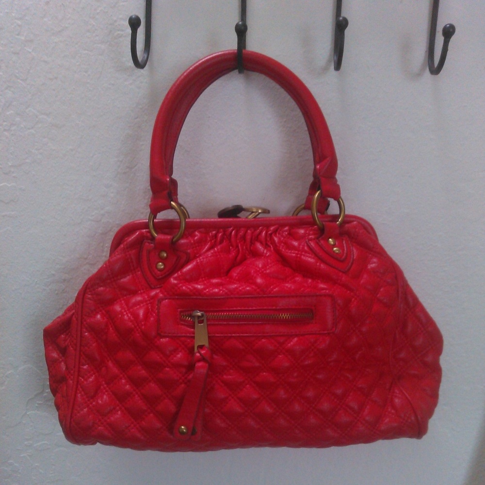 vintage red vegan leather handbag